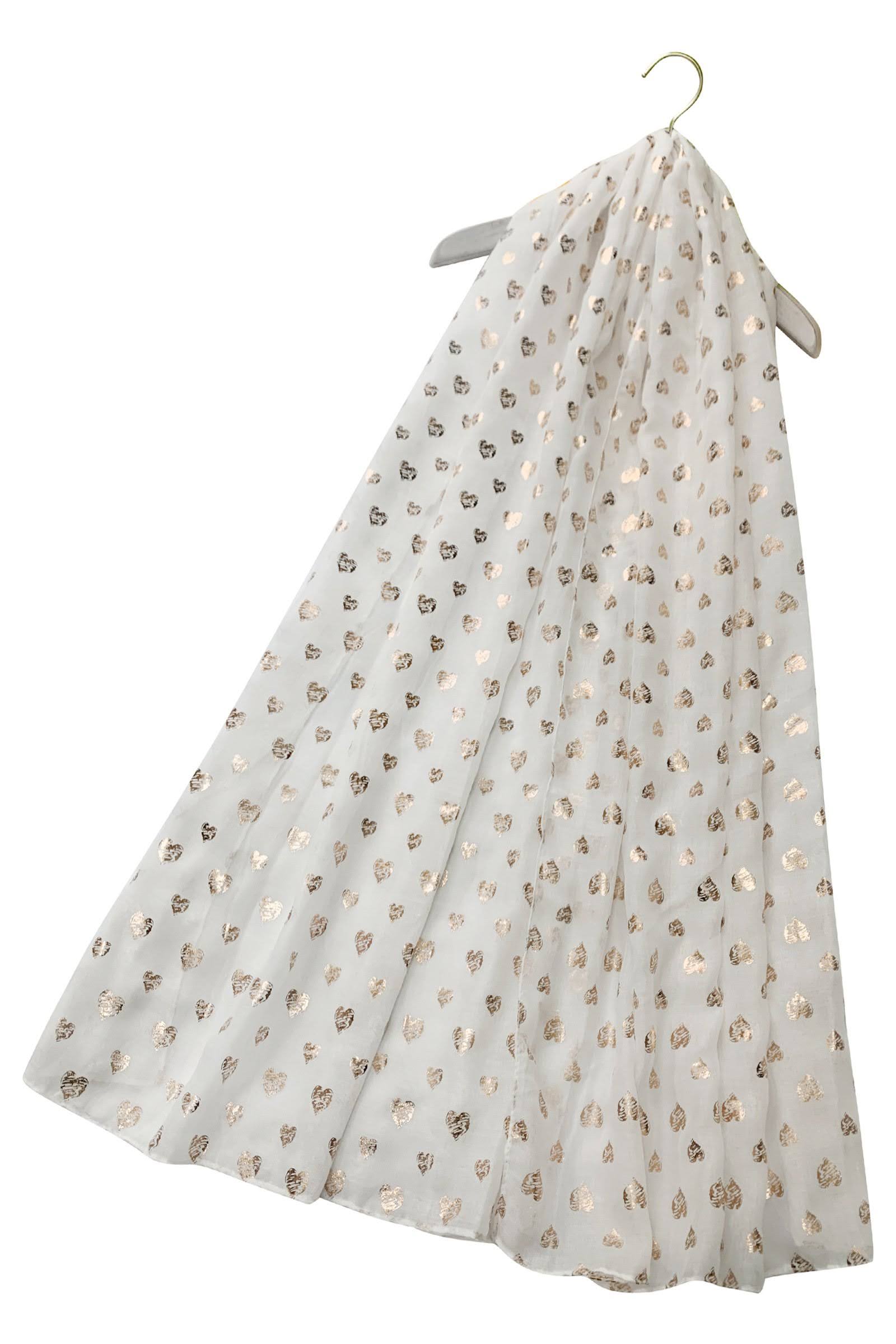 White Gold Heart Foil Design Scarf