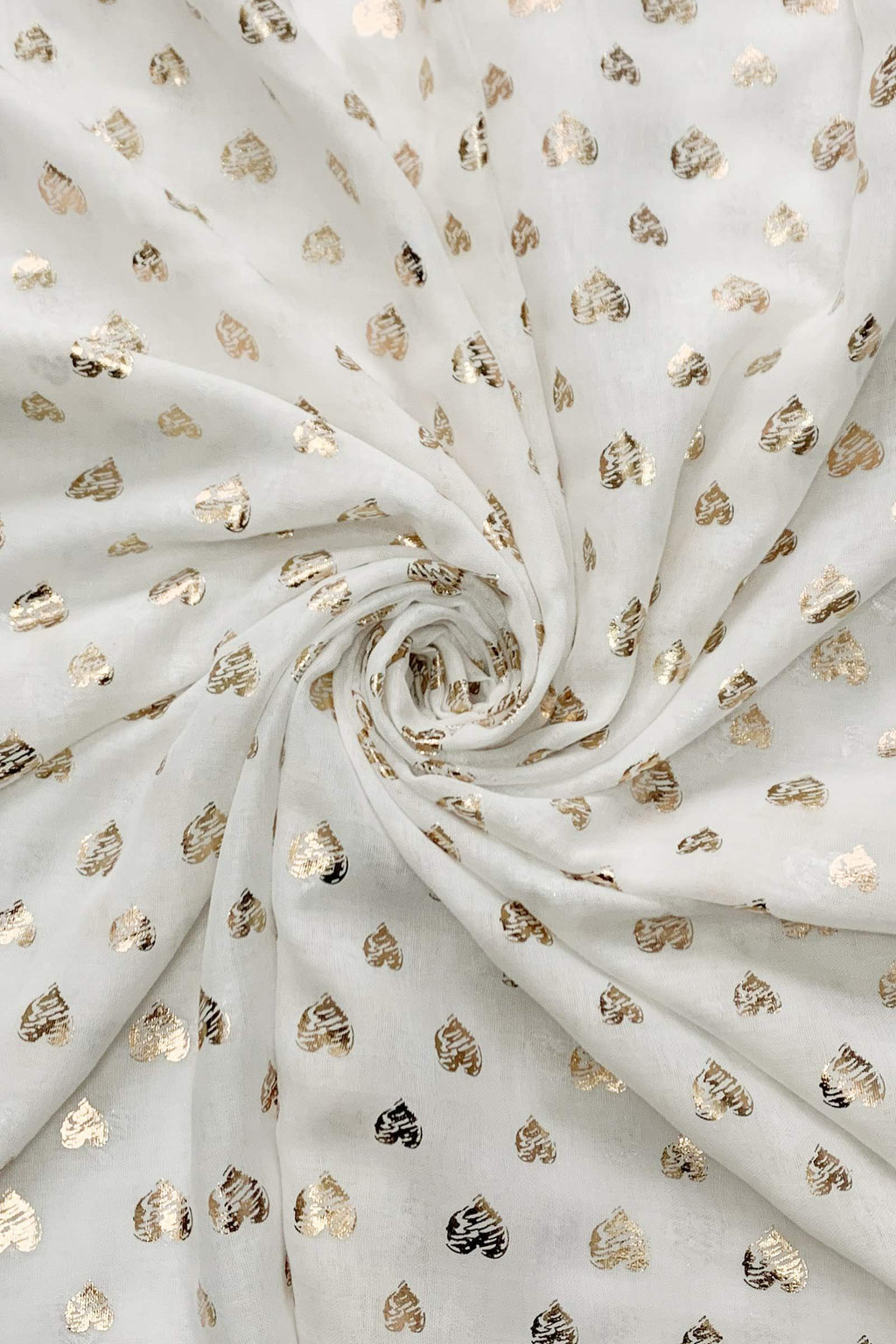 White Gold Heart Foil Design Scarf