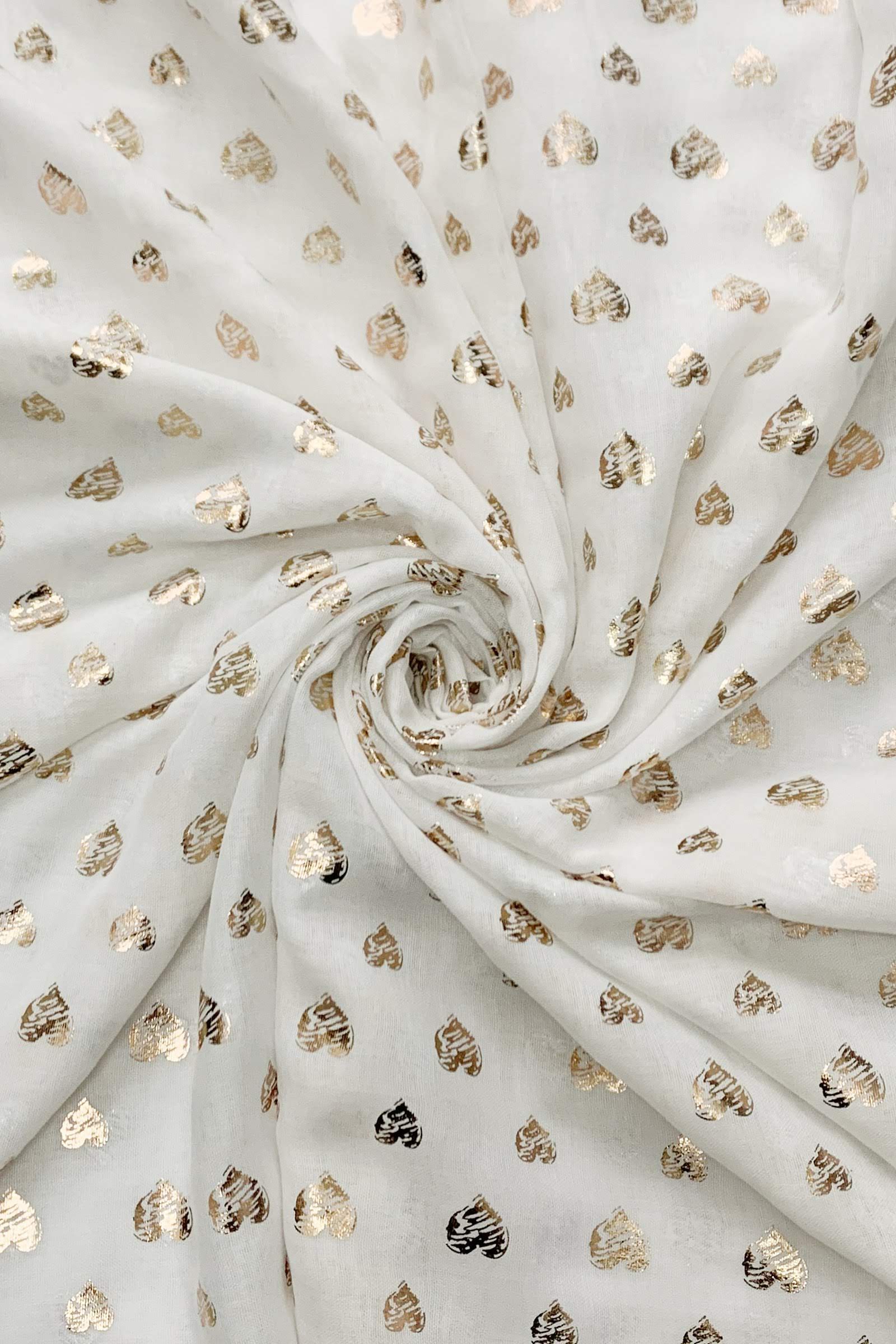 White Gold Heart Foil Design Scarf