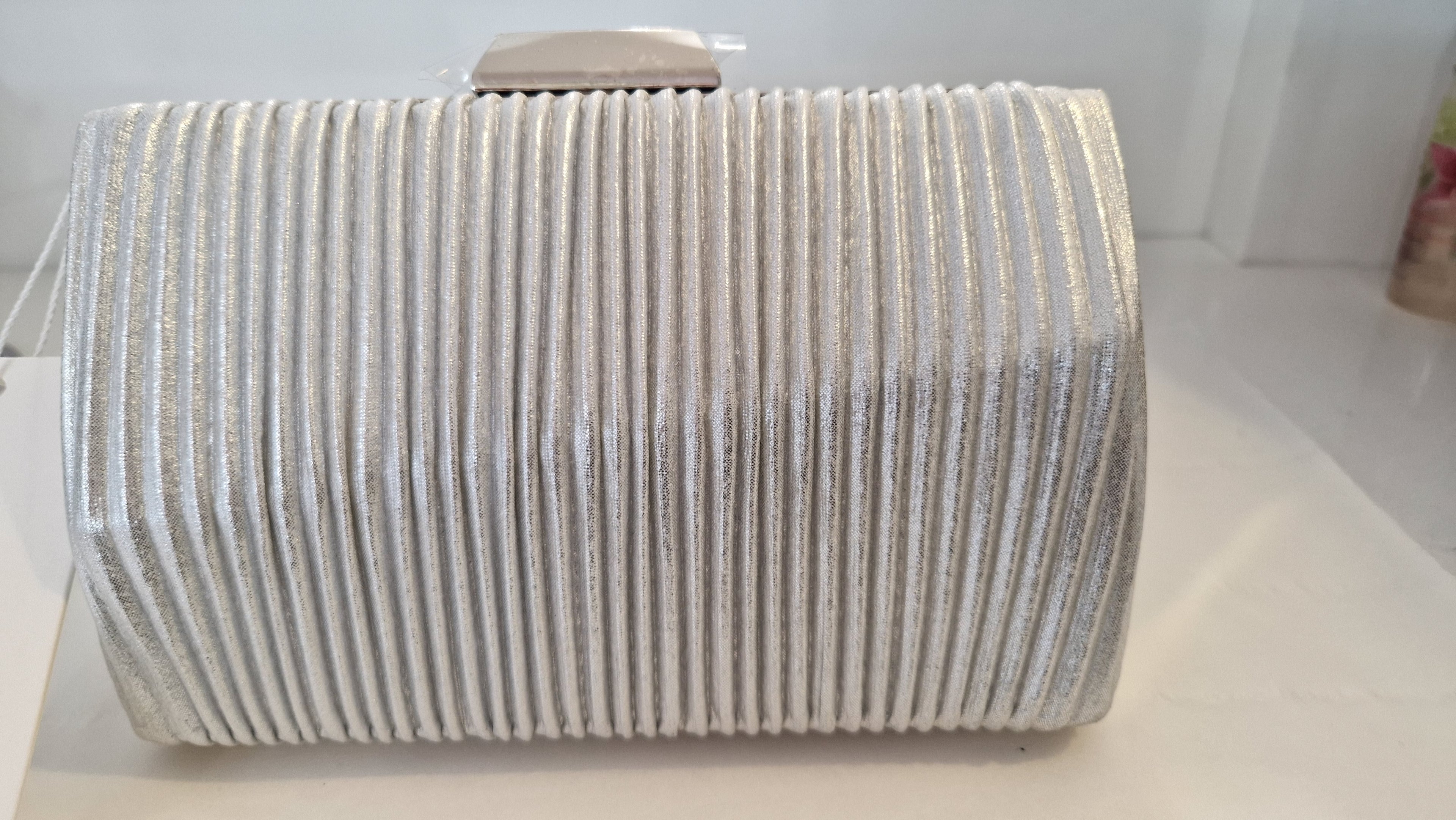 Silver Pleated Silk Crystal Clutch Bag