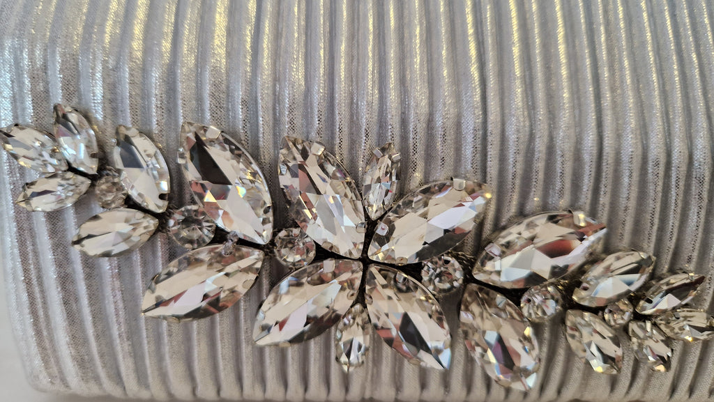 Silver Pleated Silk Crystal Clutch Bag