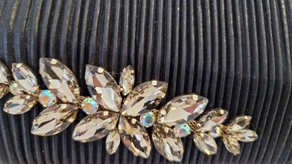Black Pleated Silk & Crystal Clutch Bag