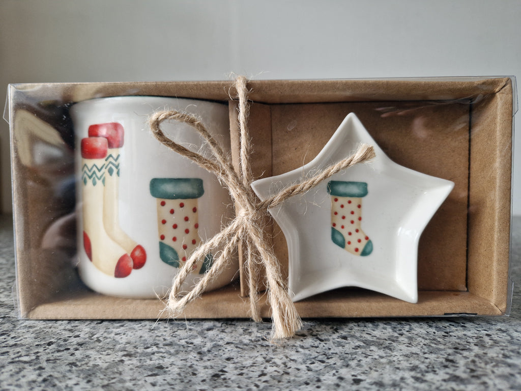 Festive Socks Mug & Nibble Dish