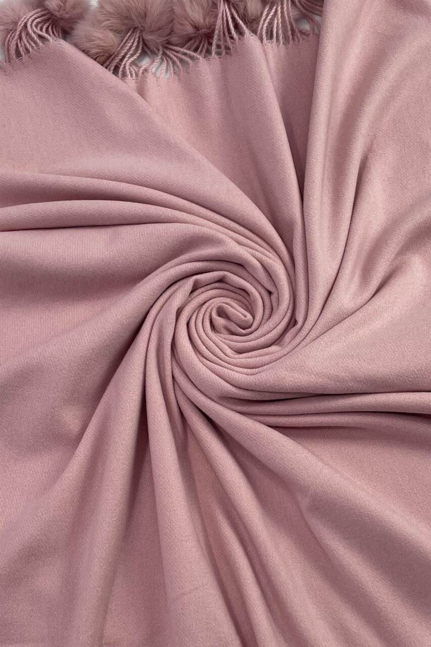 Pink Wool Blend Scarf With Pom-Poms