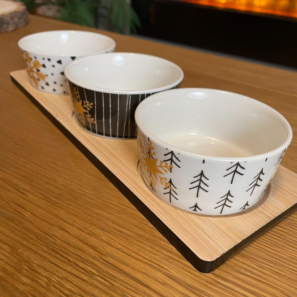 Festive Design 3 Serving Bowls & Tray