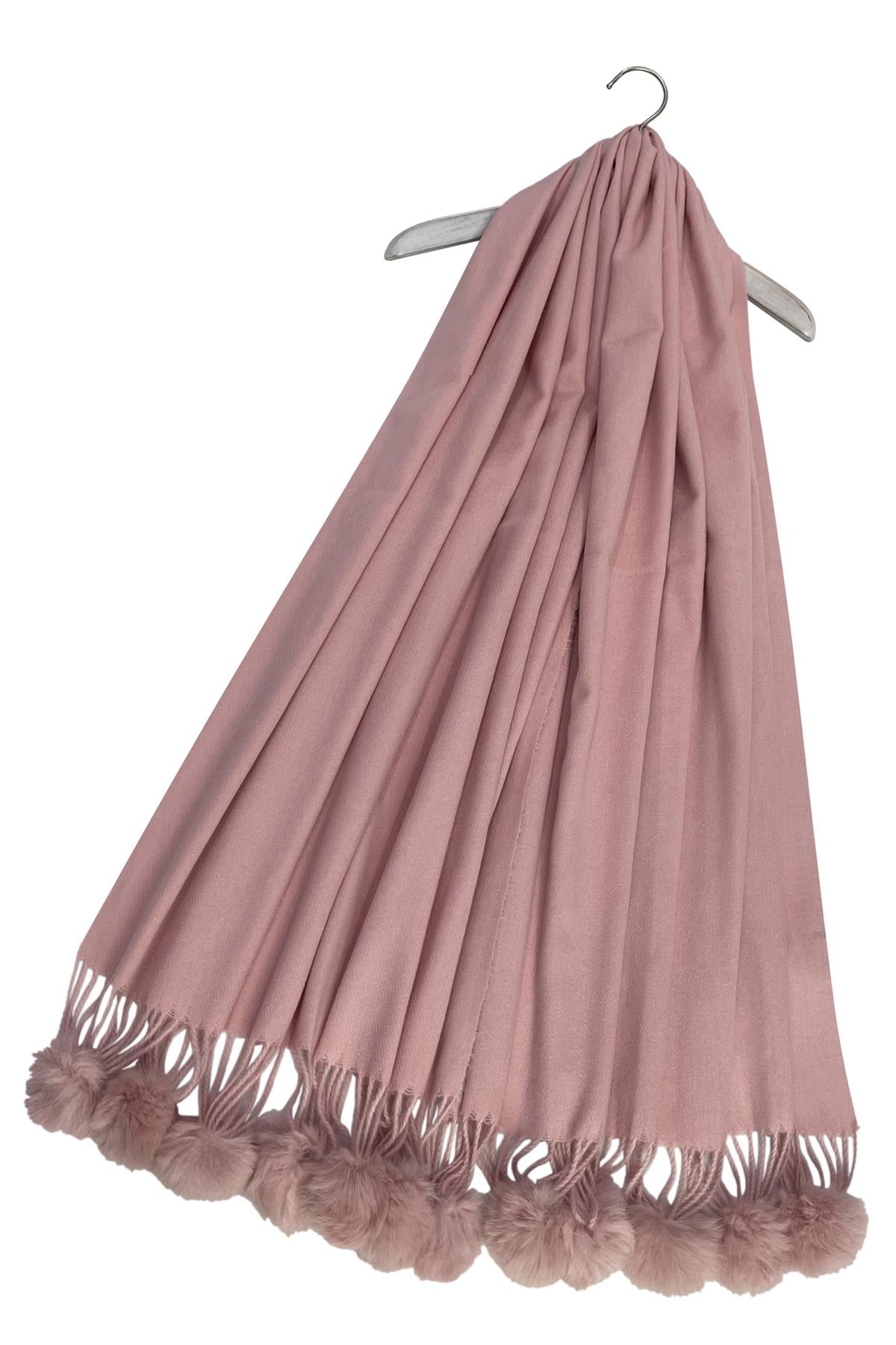 Pink Wool Blend Scarf With Pom-Poms