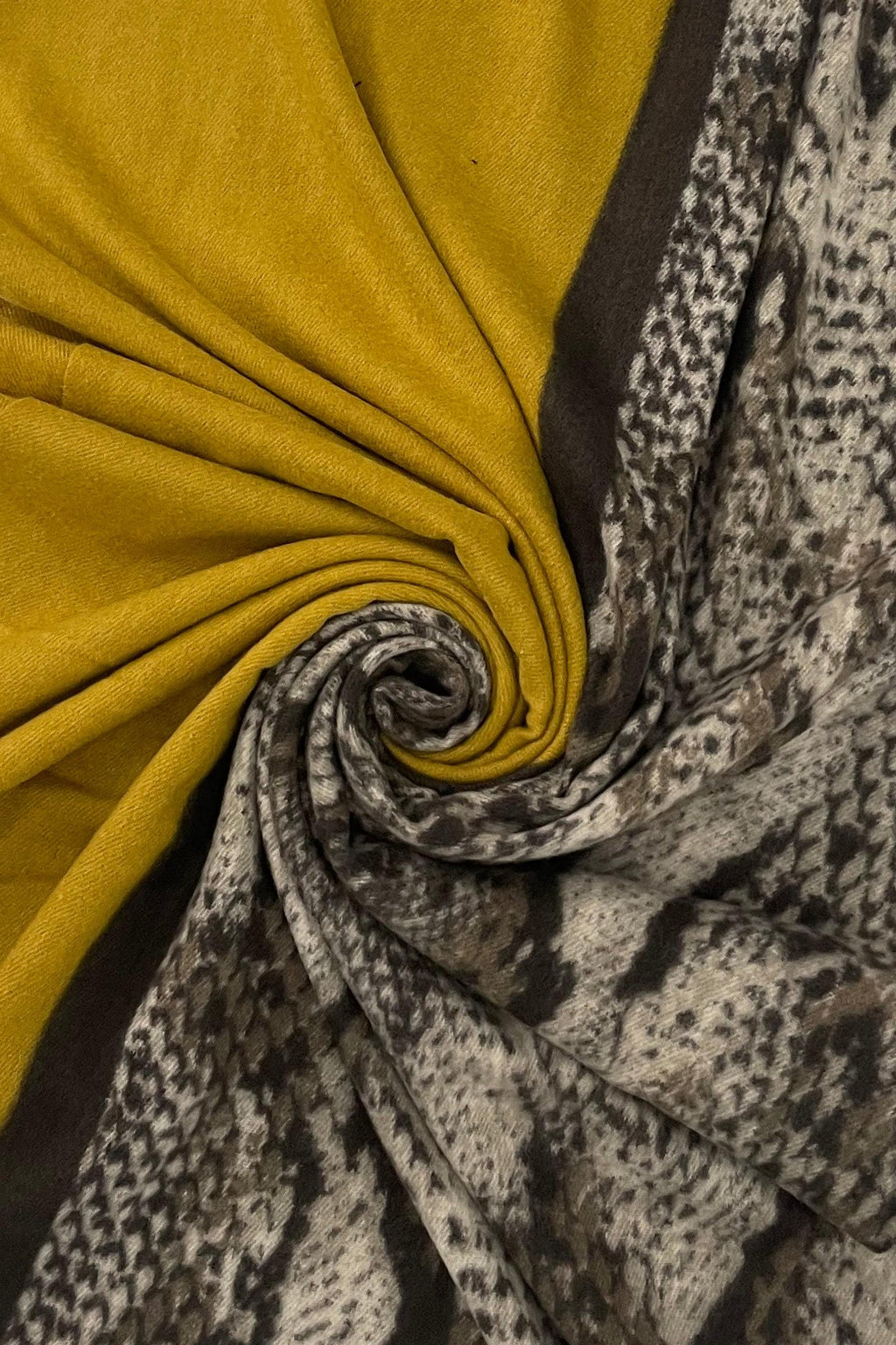 Mustard & Brown Snakeskin Print Wool Blend Scarf