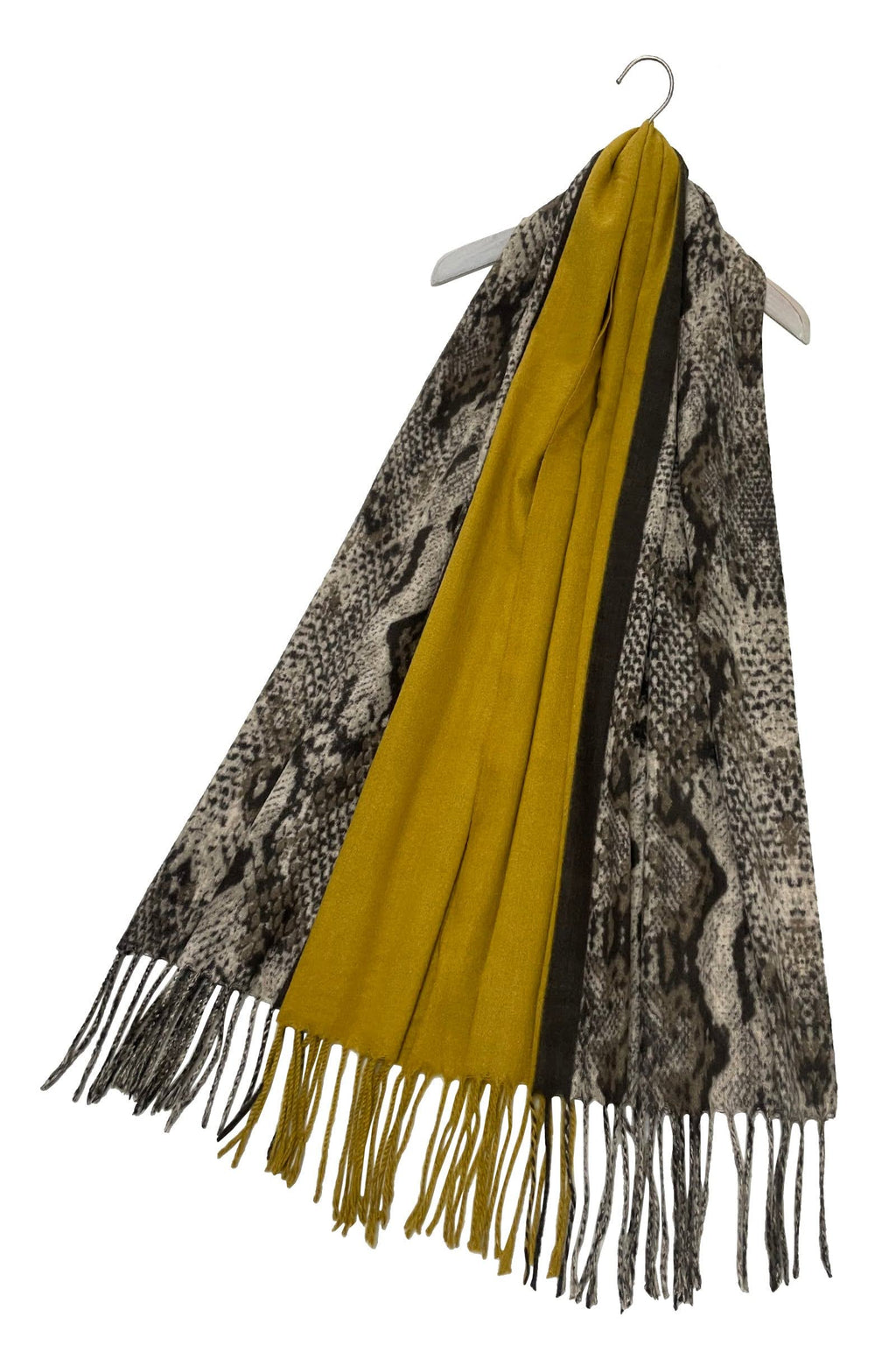Mustard & Brown Snakeskin Print Wool Blend Scarf