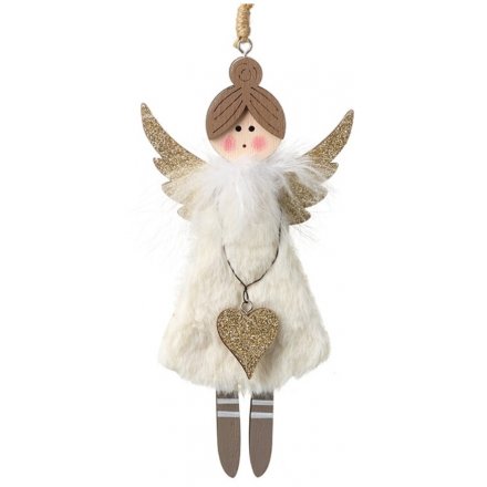 Wood, Fur & Glitter Hanging Angel