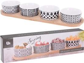 5 Piece Black Geometric Design Snack Bowl Set