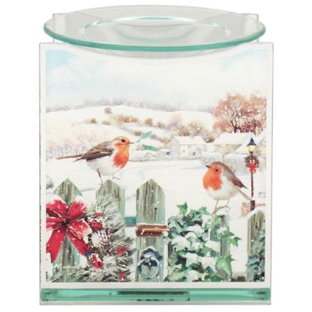 Winter Robin Scene Glass Scene Burner