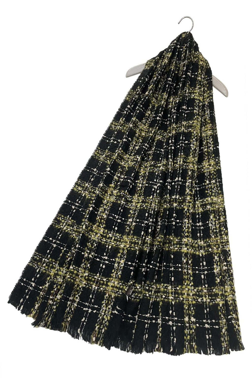 Green & Black Check Boucle Wool Blend Scarf