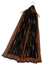 Brown Stag Design Wool Blend Scarf