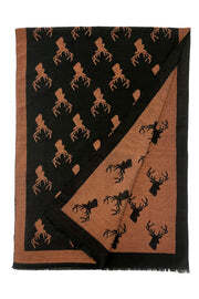 Brown Stag Design Wool Blend Scarf