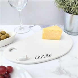 White Ceramic Cheese Board With Decorative Mouse Figure
