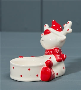 Ceramic Red & White Reindeer Tealight Holder