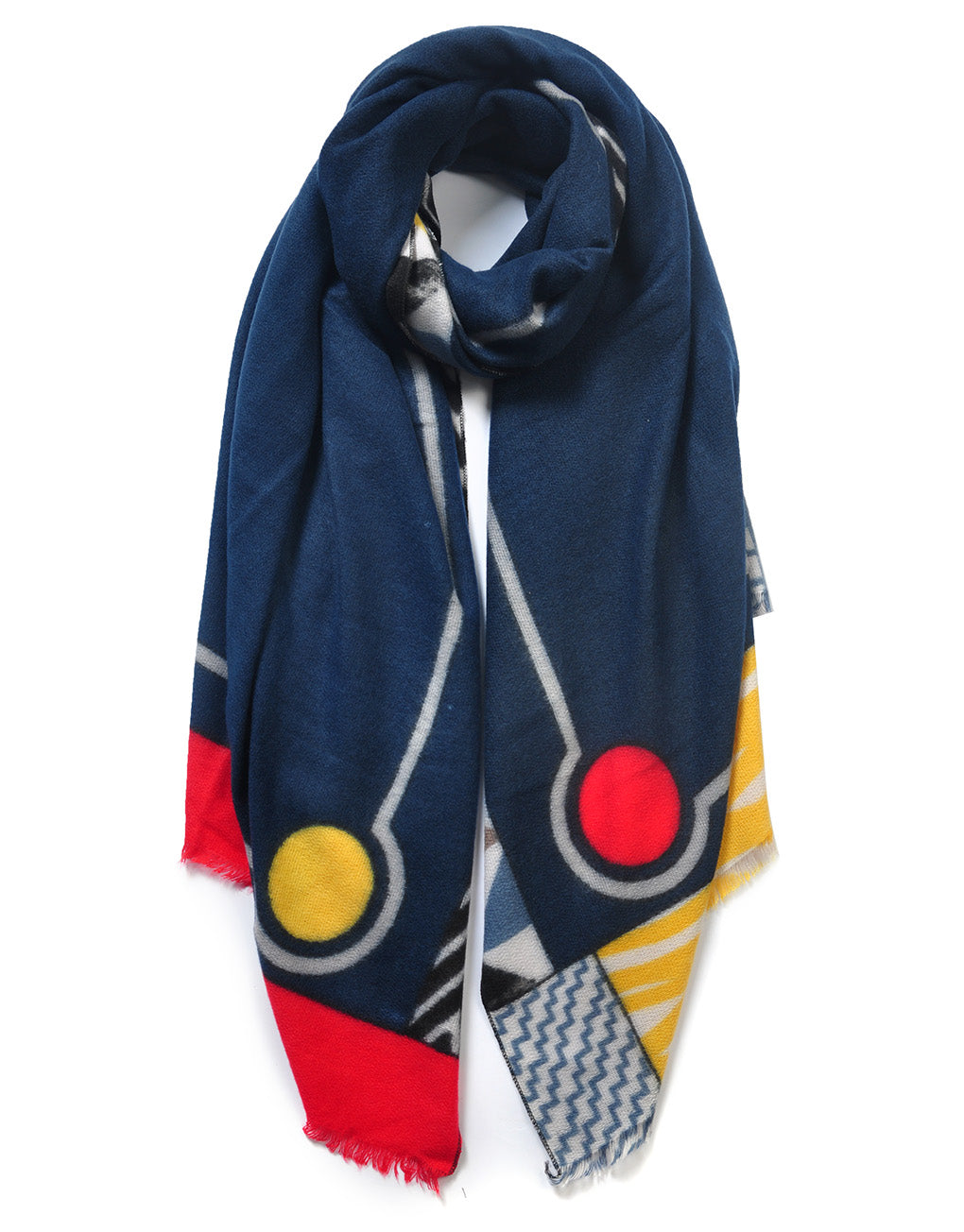 Navy/Multi Coloured Cashmere Blend Scarf