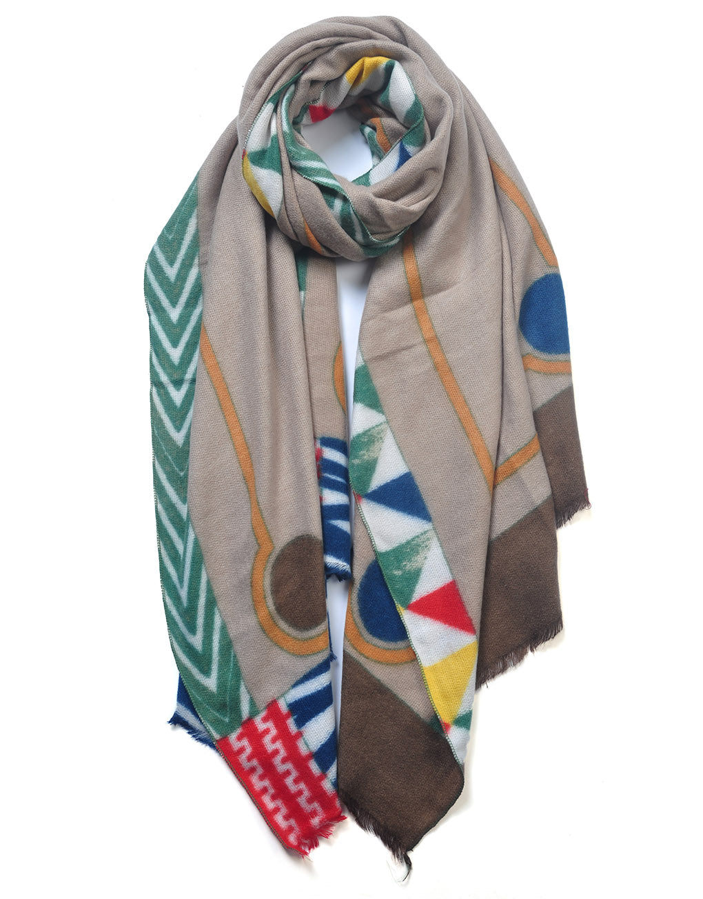 Beige Multi Coloured Cashmere Blend Scarf