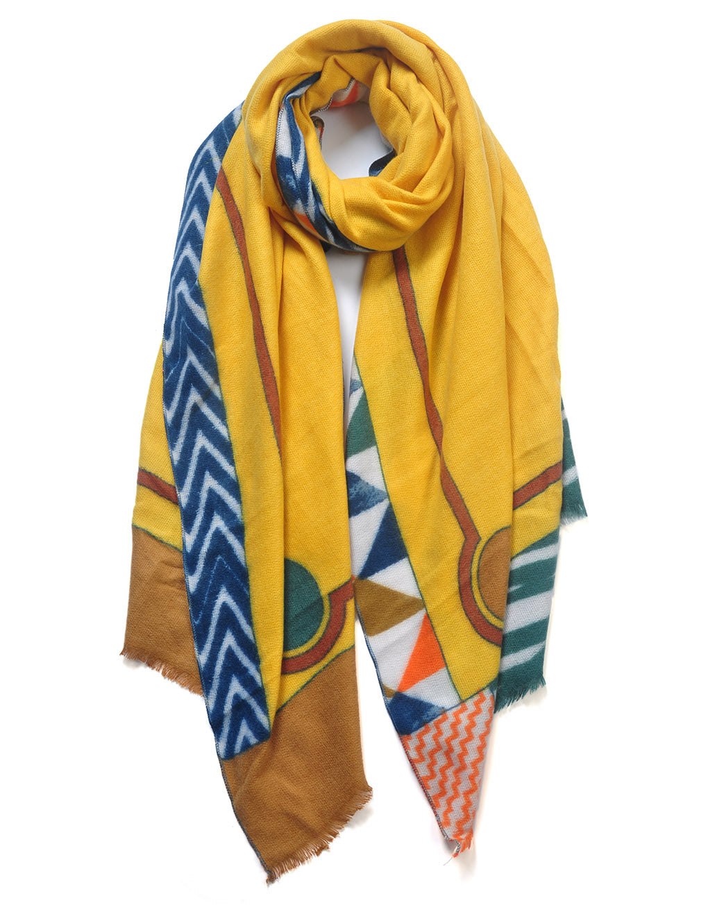 Yellow Multi Coloured Cashmere Blend Scarf