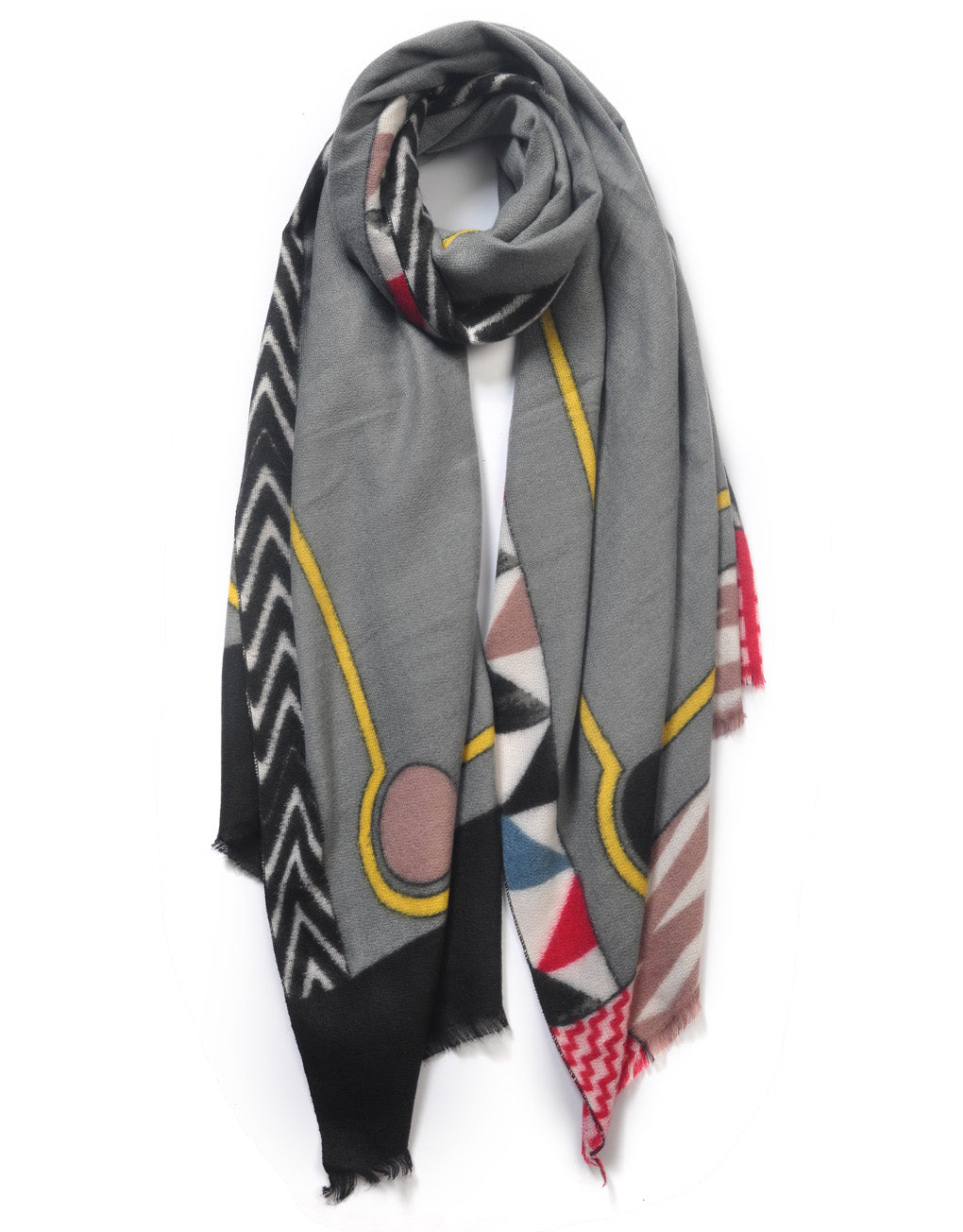 Grey Multi Coloured Cashmere Blend Scarf