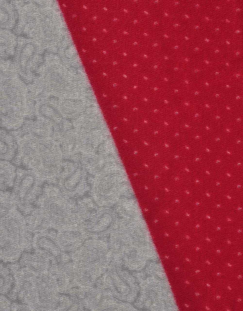 Red & Grey Cashmere Blend Scarf With Pom-Poms