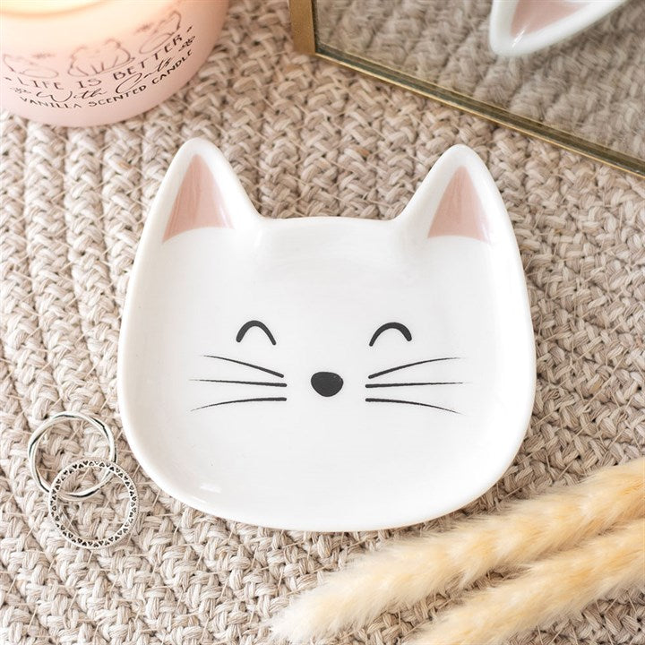 White Cat Face Trinket Dish