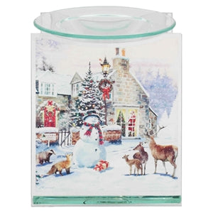 Winter Snowman Scene Glass Burner