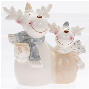 Cream & White Ceramic Reindeer Duo Figurine