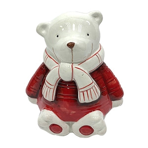 Ceramic Bear With Red Coat & Scarf