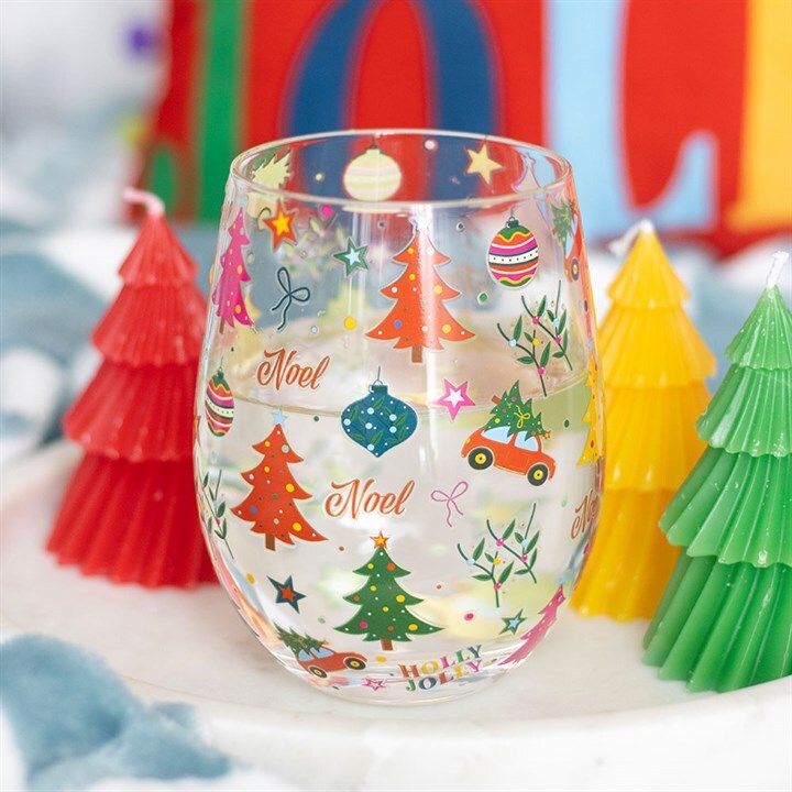 Christmas Print Stemless Glass