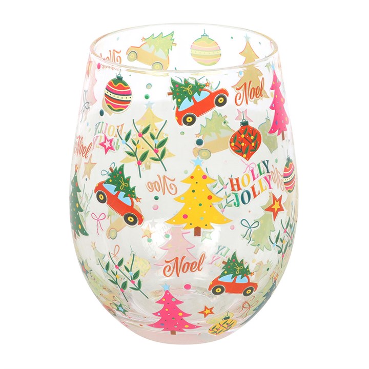 Christmas Print Stemless Glass
