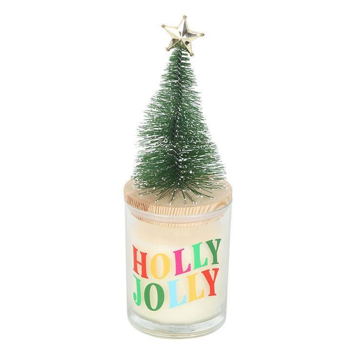 Holly Jolly Pine & Fir Glass Candle with Tree