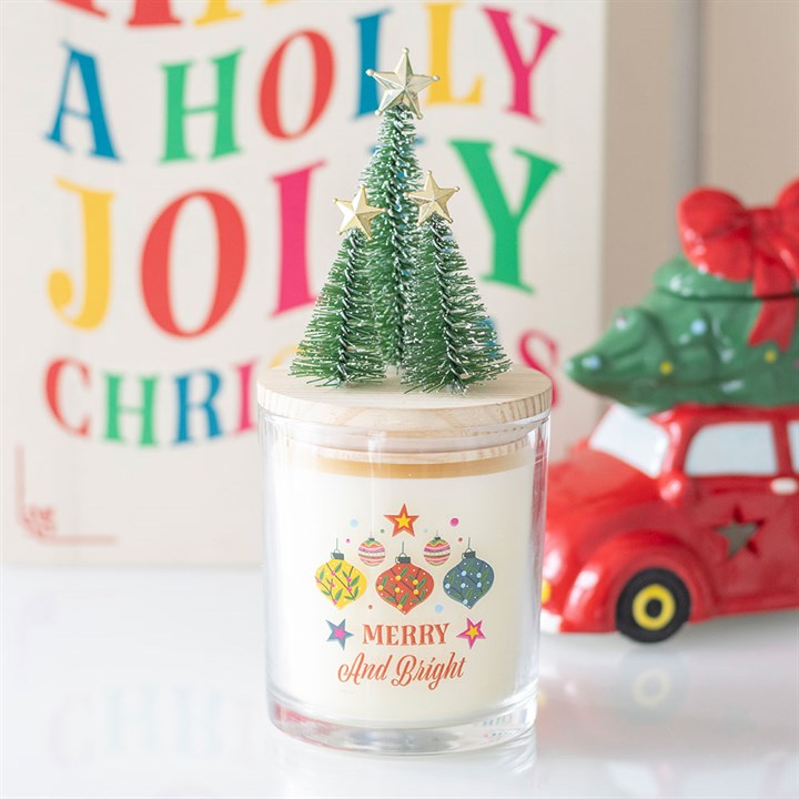 Merry and Bright Bauble Cinnamon & Spice Glass Candle with Trees