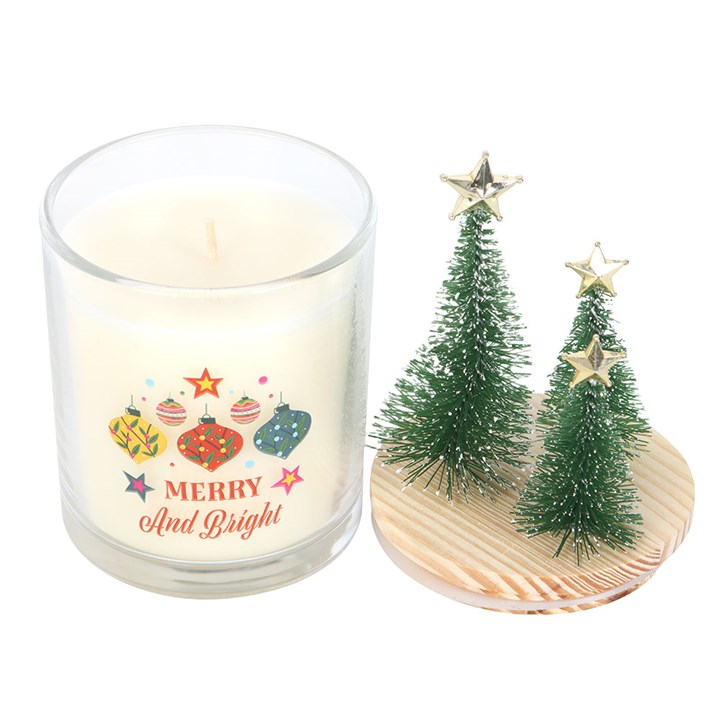 Merry and Bright Bauble Cinnamon & Spice Glass Candle with Trees