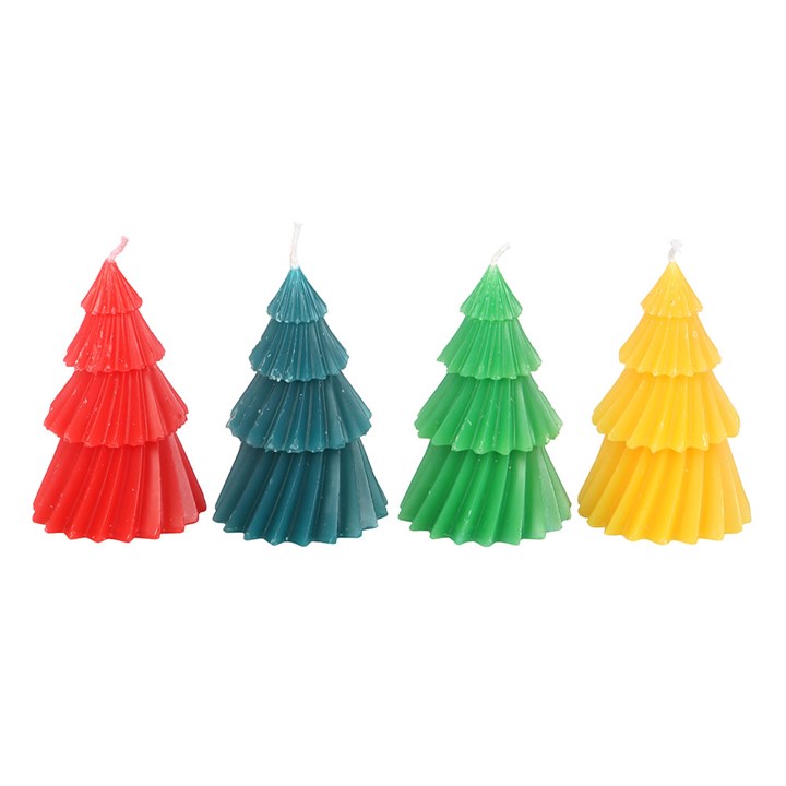 Set Of 4 Colourful Christmas Tree Candles