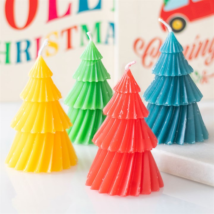 Set Of 4 Colourful Christmas Tree Candles
