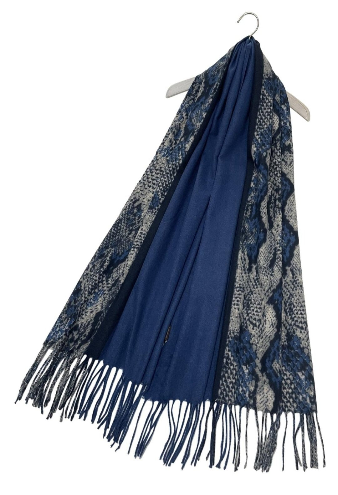 Blue & Grey Snakeskin Print Wool Blend Scarf