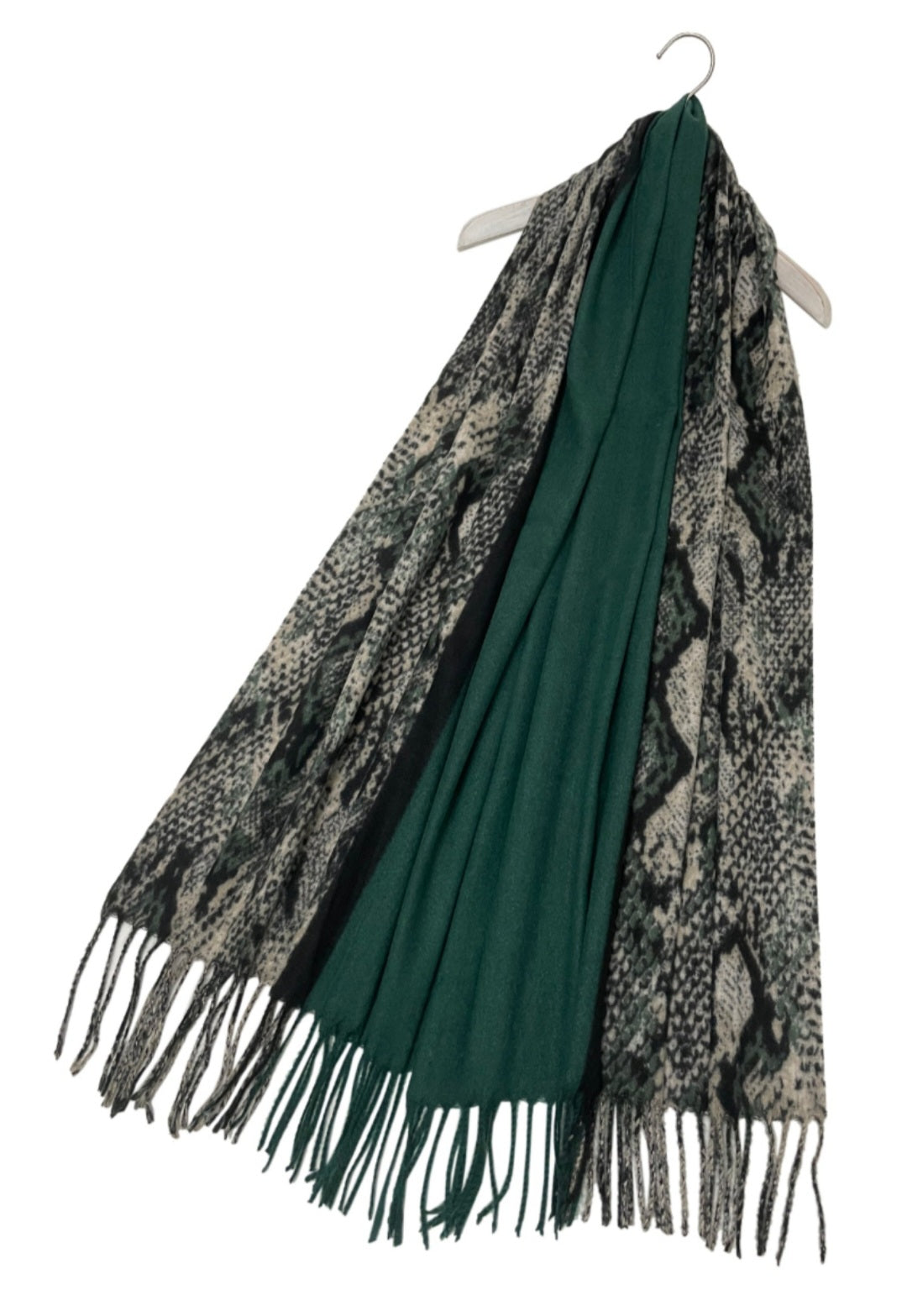 Green & Black Snakeskin Print Wool Blend Scarf