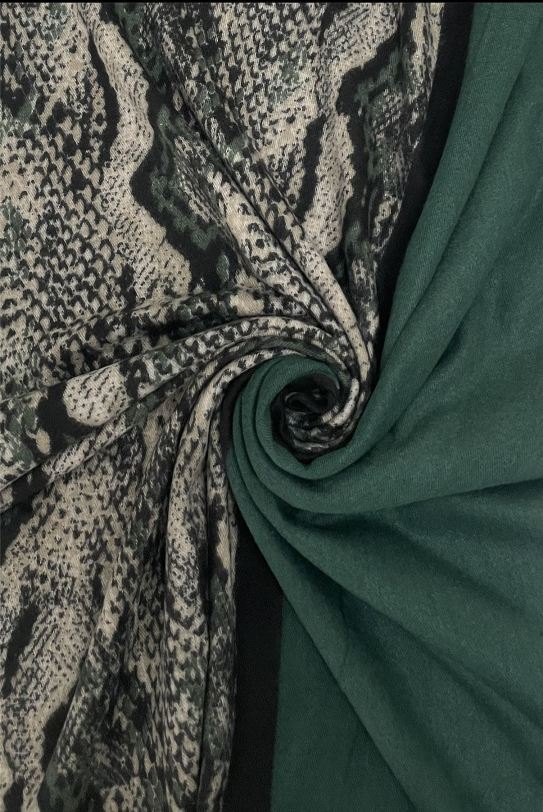 Green & Black Snakeskin Print Wool Blend Scarf