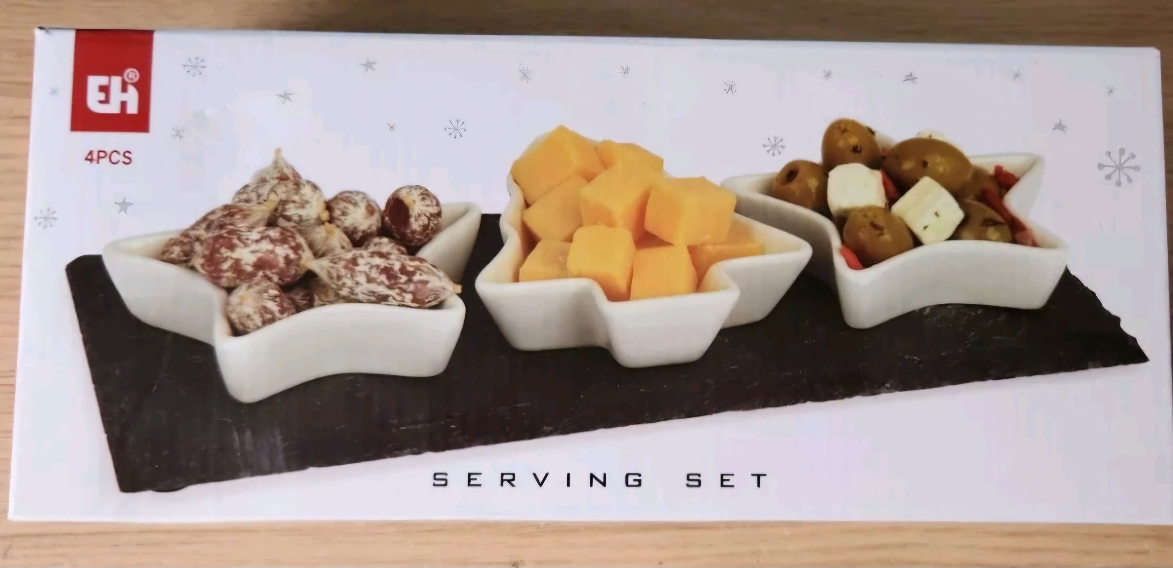 Festive 3 Nibble Bowls With Slate Serving Tray
