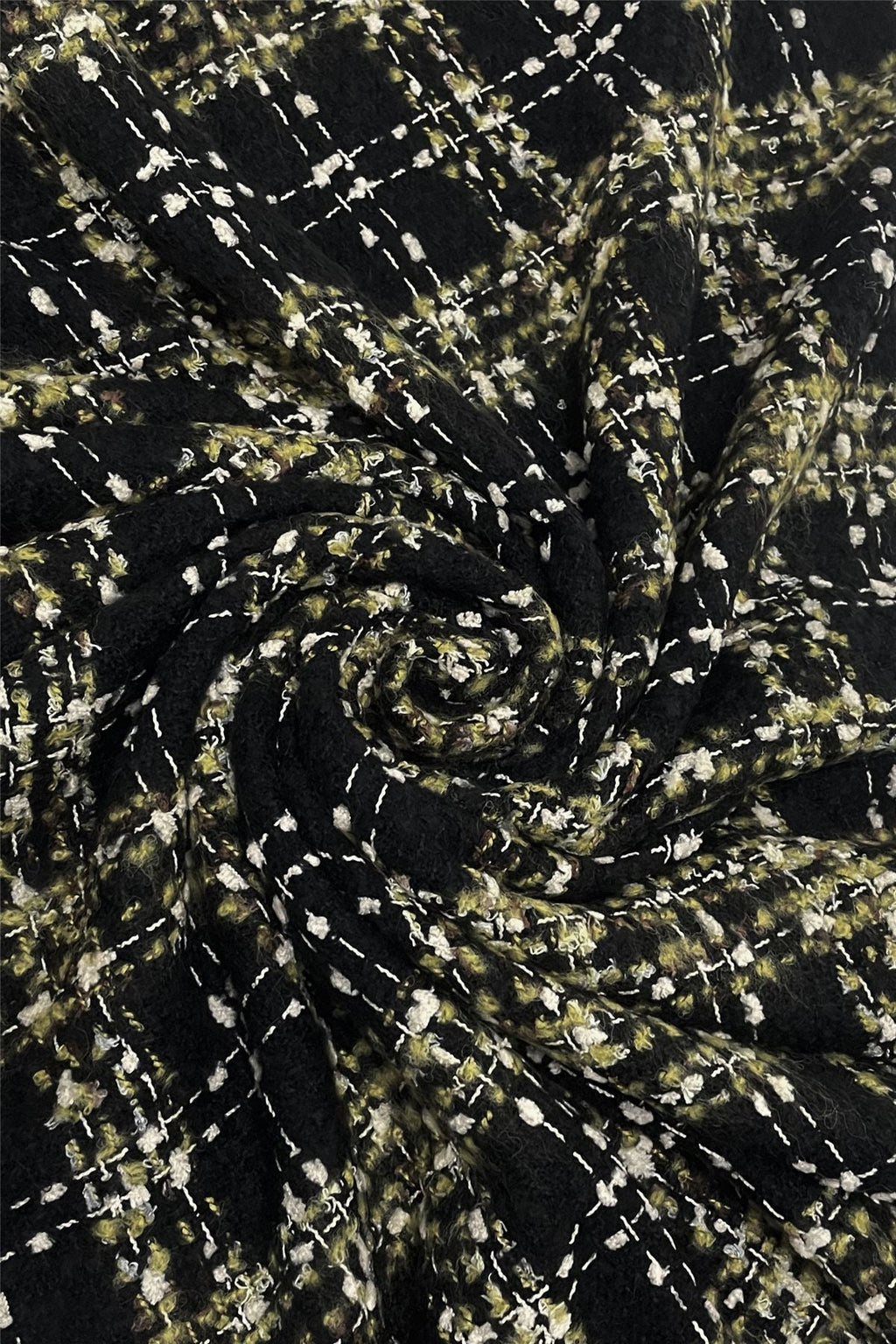 Green & Black Check Boucle Wool Blend Scarf