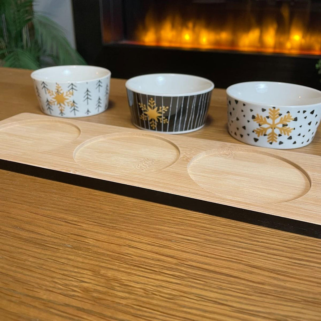 Festive Design 3 Serving Bowls & Tray