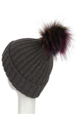 Grey Cable Knit Pom-Pom Beanie Hat