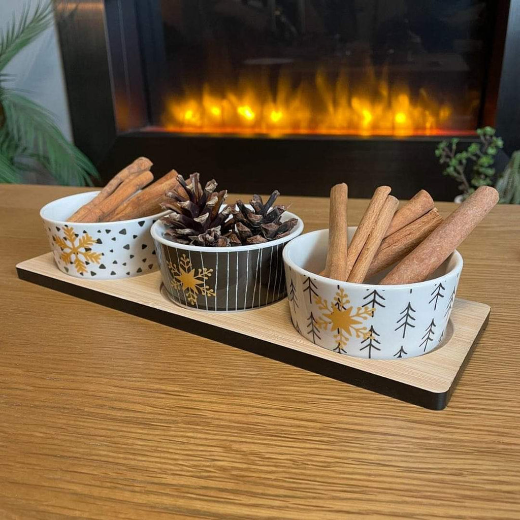 Festive Design 3 Serving Bowls & Tray