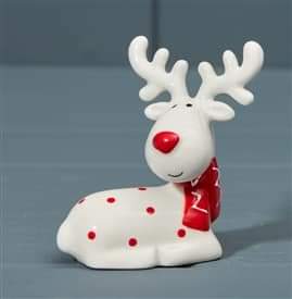 Sitting Red & White Spotted Ceramic Reindeer