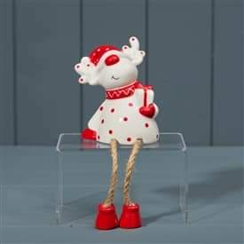 Red & White Spot Design Reindeer With Dangly Legs