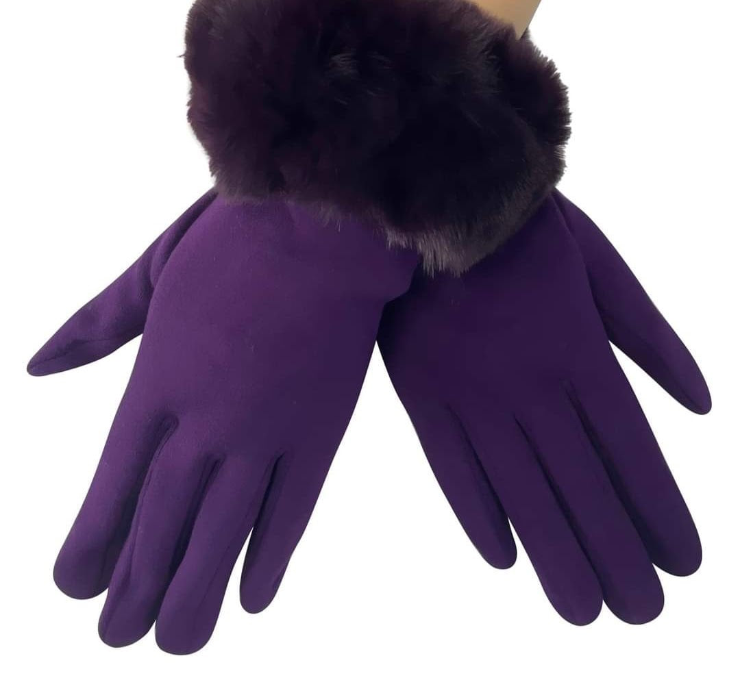 Purple Faux Fur Trim Gloves