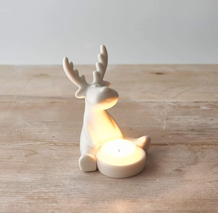 Ceramic White Reindeer Tealight Holder