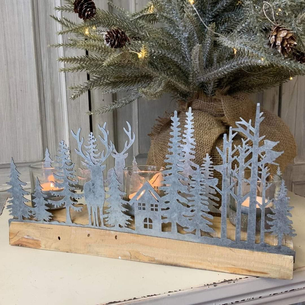 Metal Tree & Stag Candle Holder