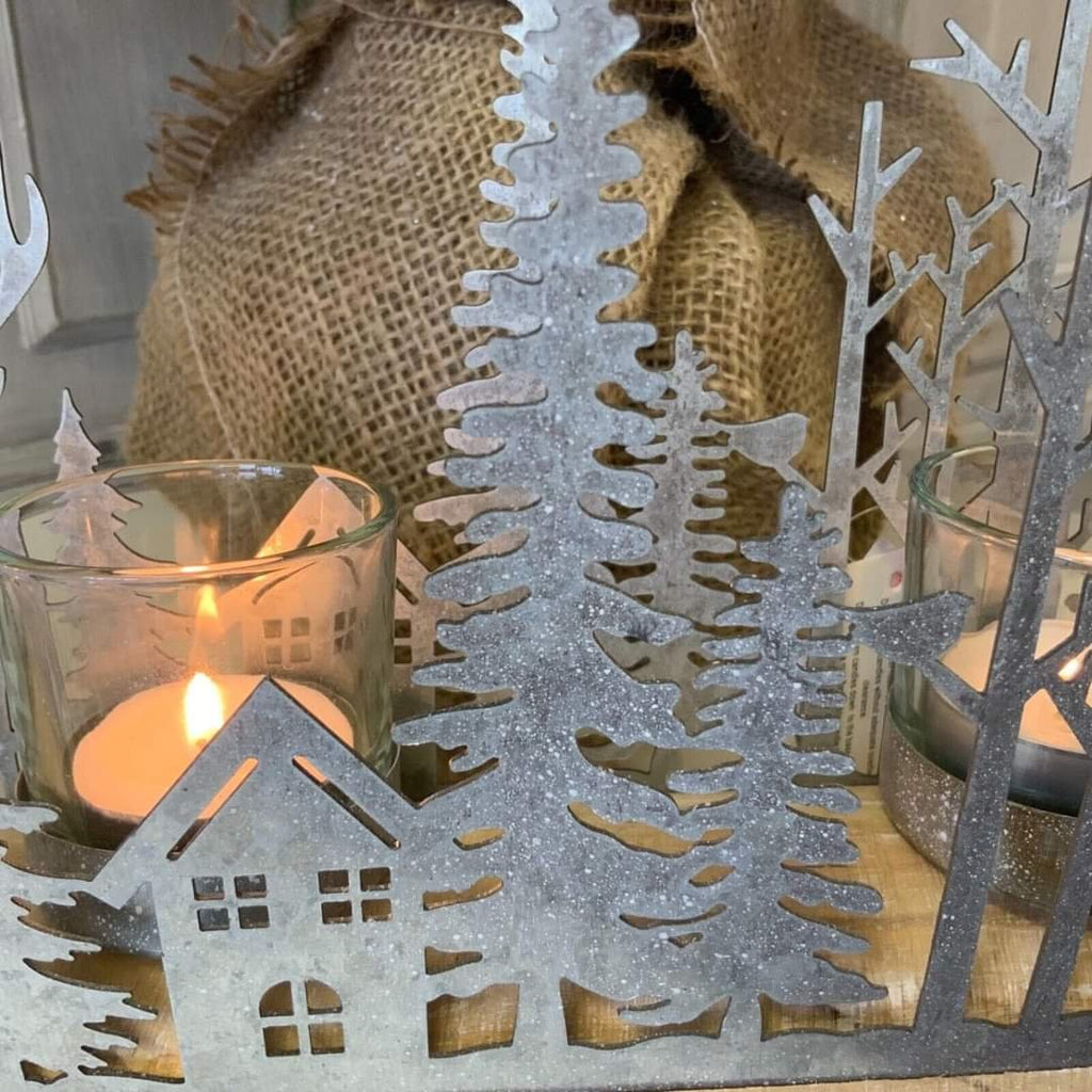 Metal Tree & Stag Candle Holder